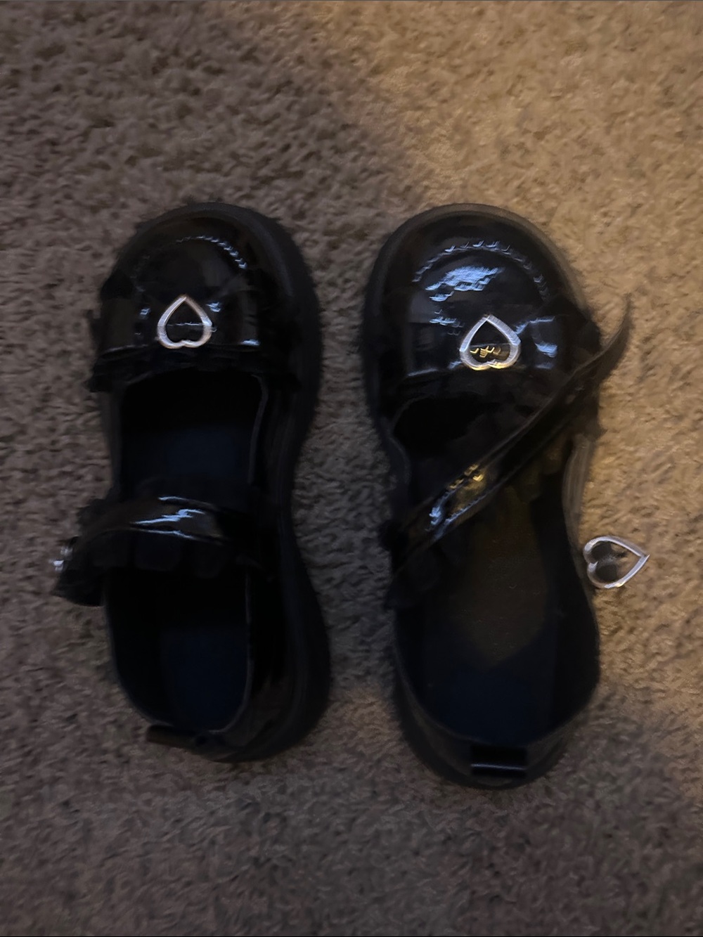 Girls Black Patent Mary Jane Shoes with Heart Accent
